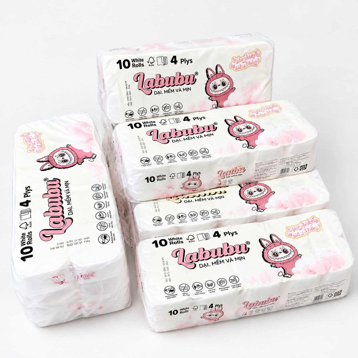 Giấy Vệ Sinh Labubu Bịch 10 Cuộn 800G, Giấy Cuộn Treo Tường Mềm Dai Thấm Hút Tốt