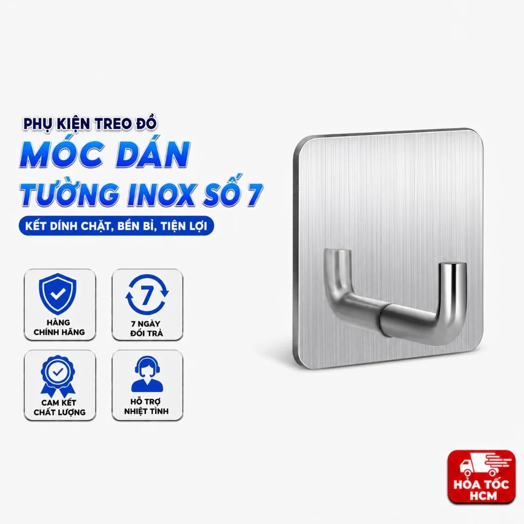 Móc Dán Tường Inox Số 7, Móc Treo Đồ Nhà Bếp Nhà Tắm