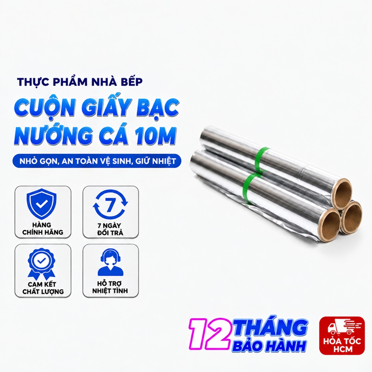 Cuộn Giấy Bạc Nướng Cá 10m, Giấy Bạc Nướng Thực Phẩm Nhà Bếp
