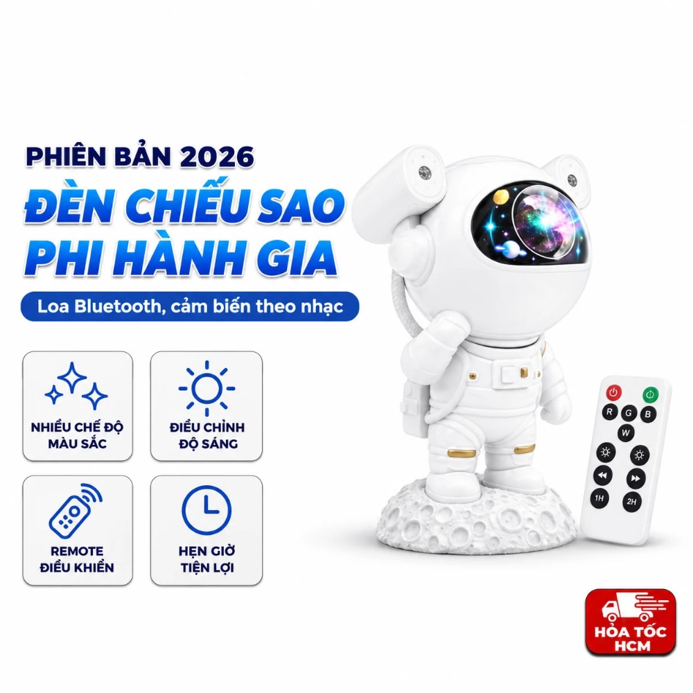 Đèn Chiếu Sao Phi Hành Gia V4 Có Loa Bluetooth, Remote Điều Khiển