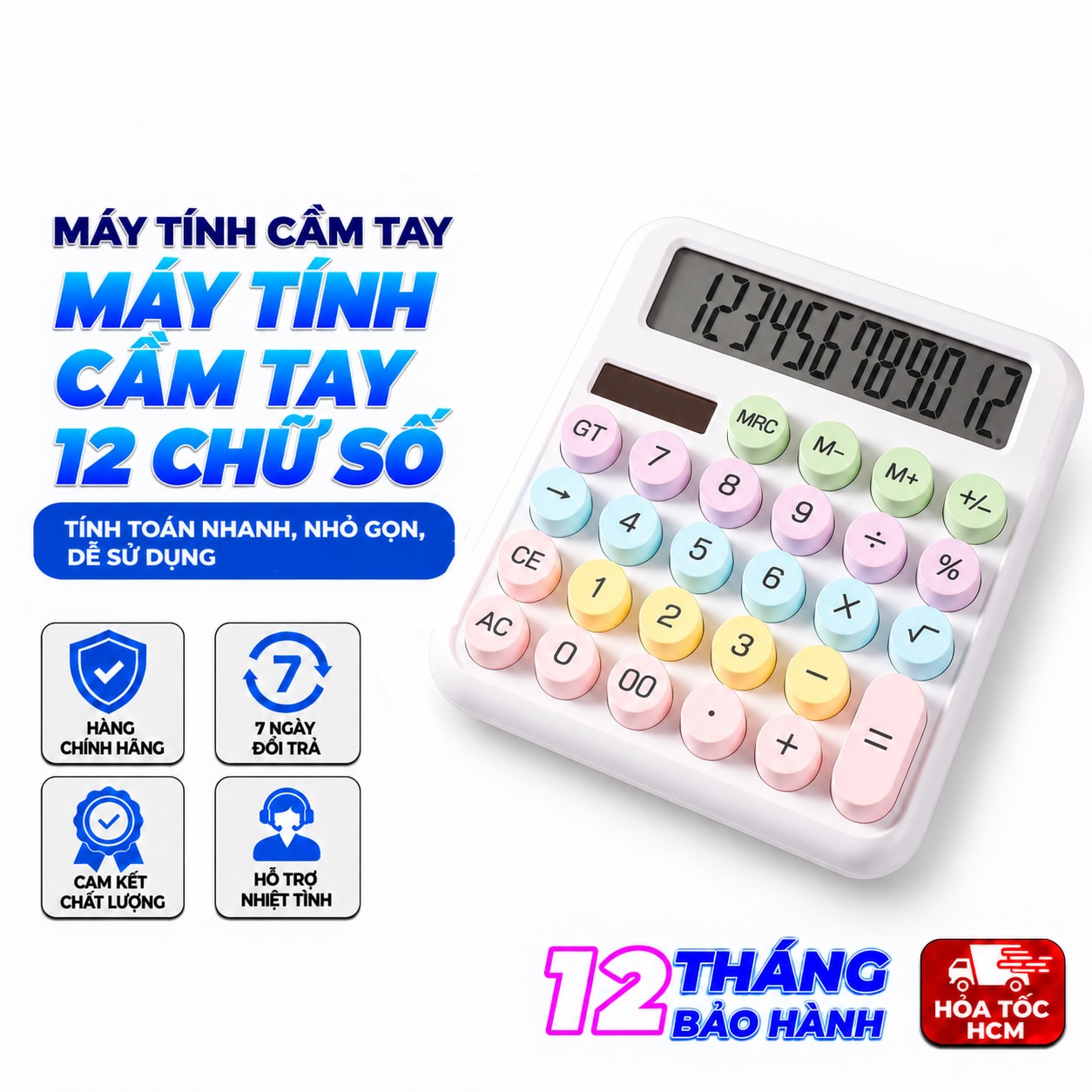 Máy Tính Cầm Tay 12 Chữ Số, Máy Tính Văn Phòng Màn Hình Lớn Bấm Số Tiện Lợi
