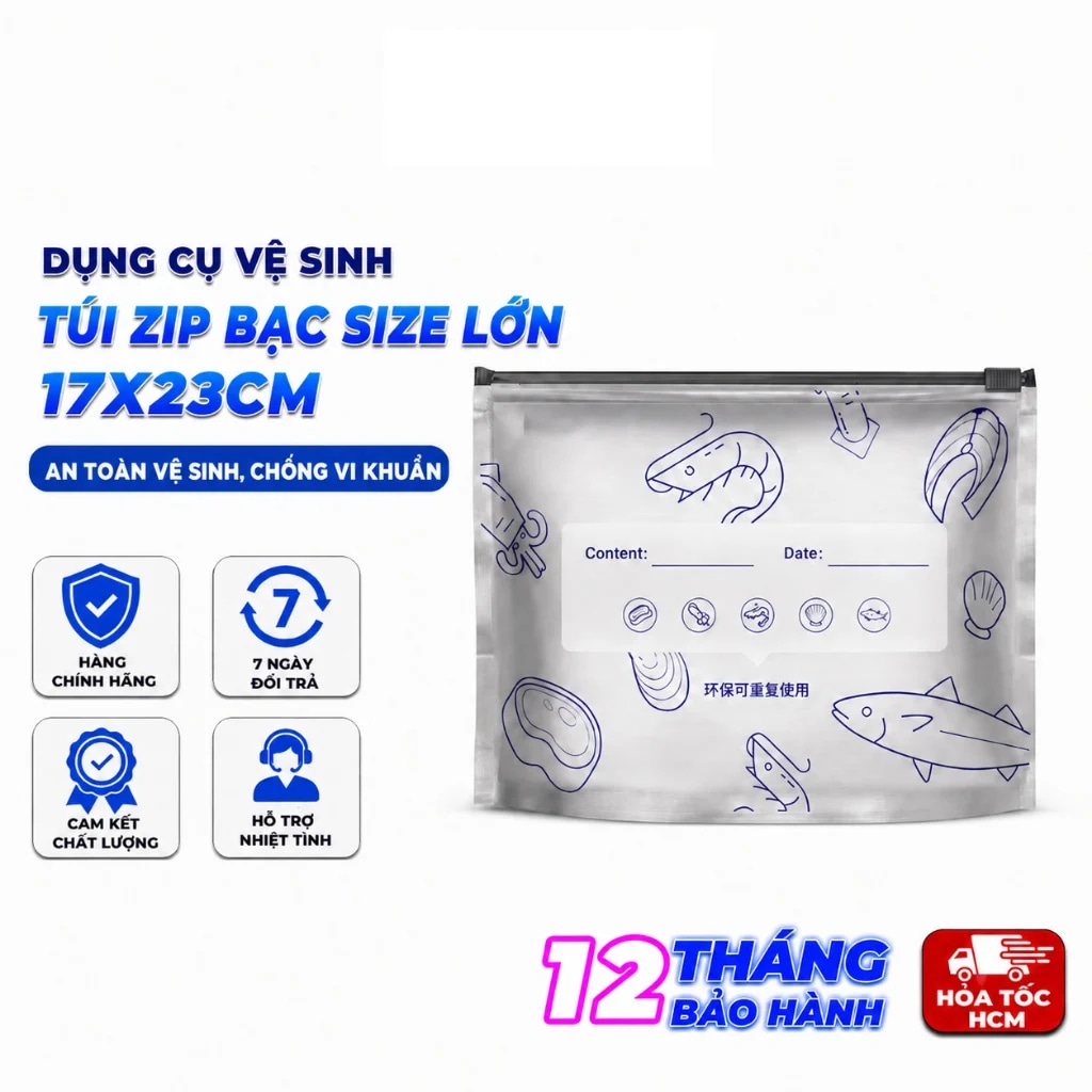 Set 10 Túi Zip Bạc 17x23cm, Túi Bảo Quản Thực Phẩm