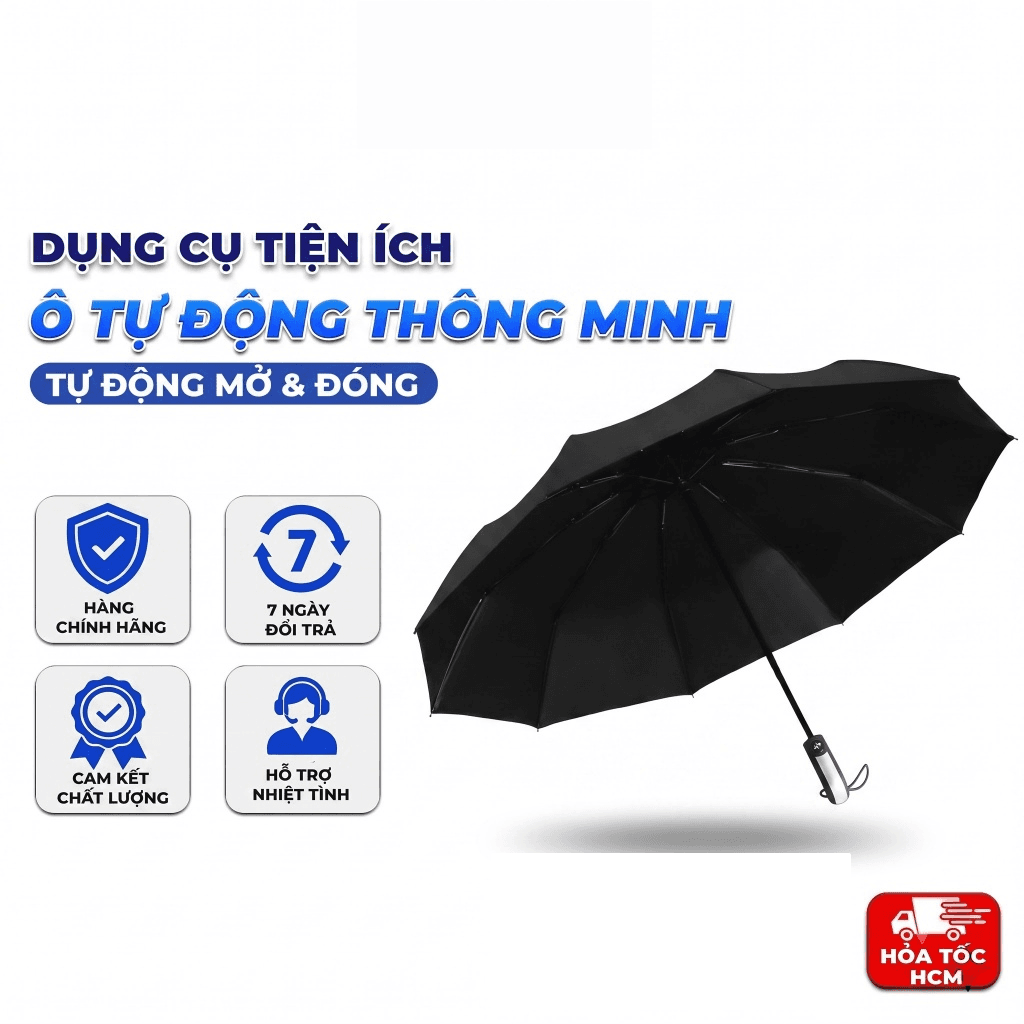 Ô Dù Tự Động 10 Nan HT01, Dù Che Mưa Nắng Đóng Mở Tự Động