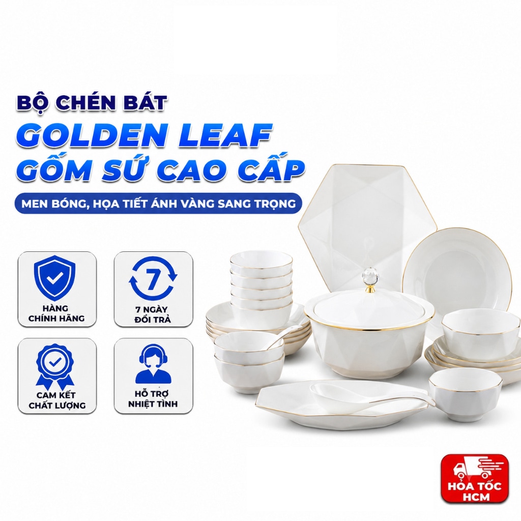 Bộ Chén Bát Golden Leaf Gốm Sứ Cao Cấp – Phong Cách Trung Đông, Họa Tiết Ánh Vàng Sang Trọng