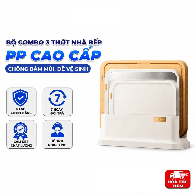 Bộ Combo 3 Thớt Nhà Bếp PP Cao Cấp – Phân Loại Thịt, Hải Sản, Rau Củ, Chống Bám Mùi, Dễ Vệ Sinh