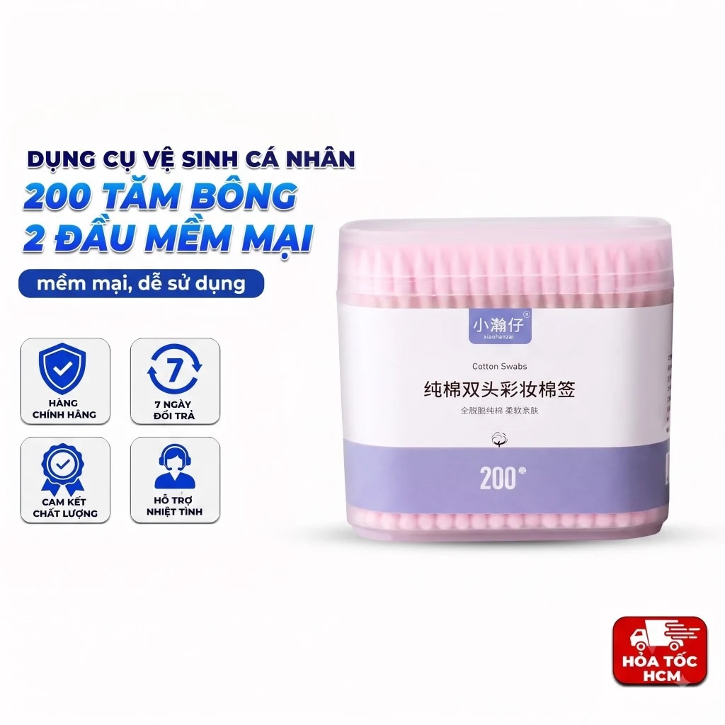 Hộp 200 Tăm Bông 2 Đầu Mềm Mại, Tăm Bông Vệ Sinh Cá Nhân