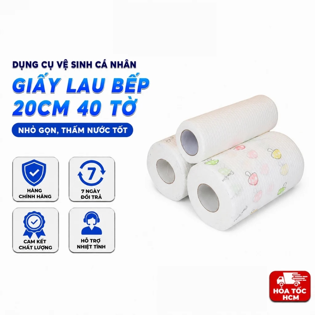 Cuộn Giấy Lau Bếp Đa Năng 20cm 40 Tờ, Giấy Lau Dầu Mỡ Nhà Bếp
