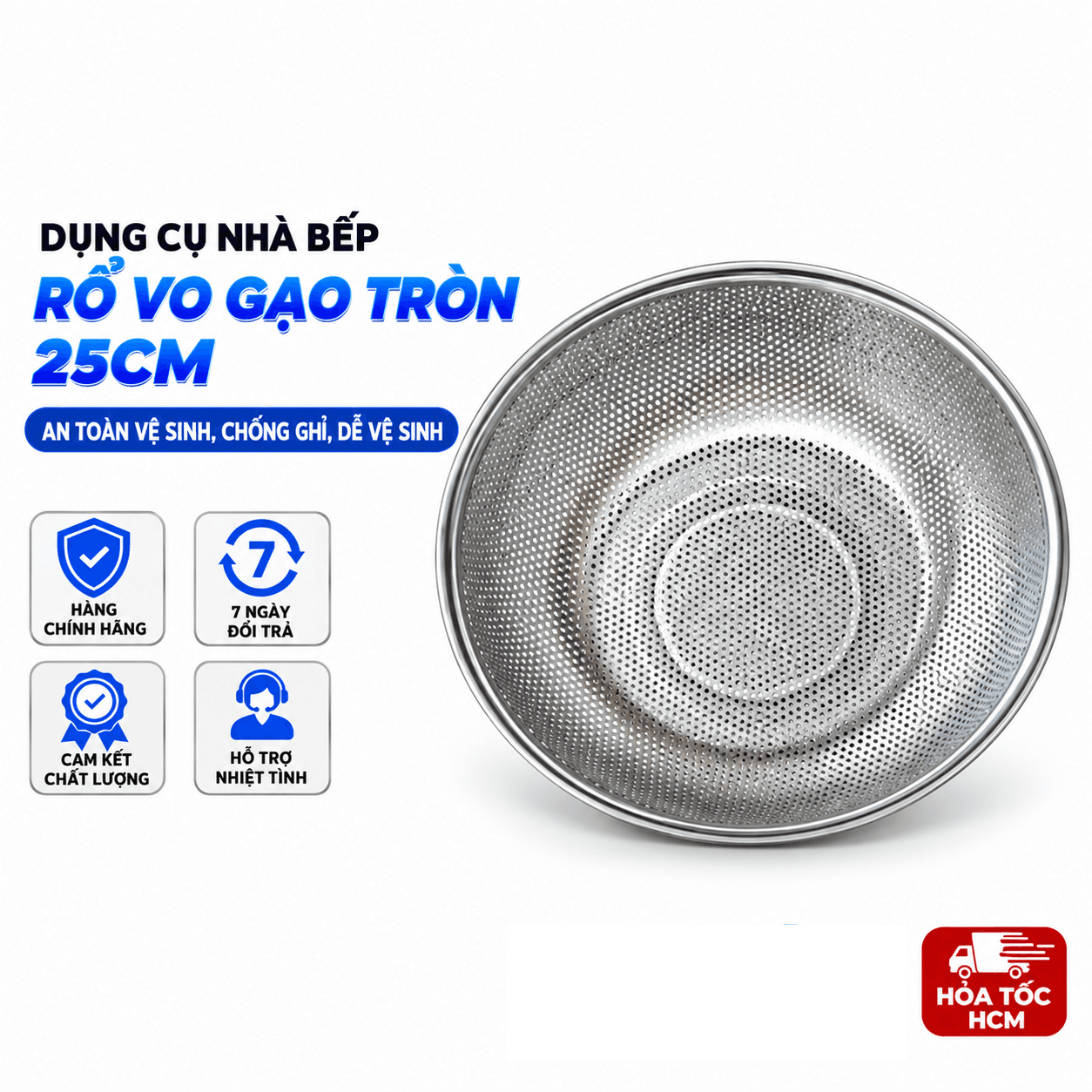 Rổ Vo Gạo Tròn 25cm Có Móc Treo, Rổ Rửa Gạo Rau Củ Tiện Lợi
