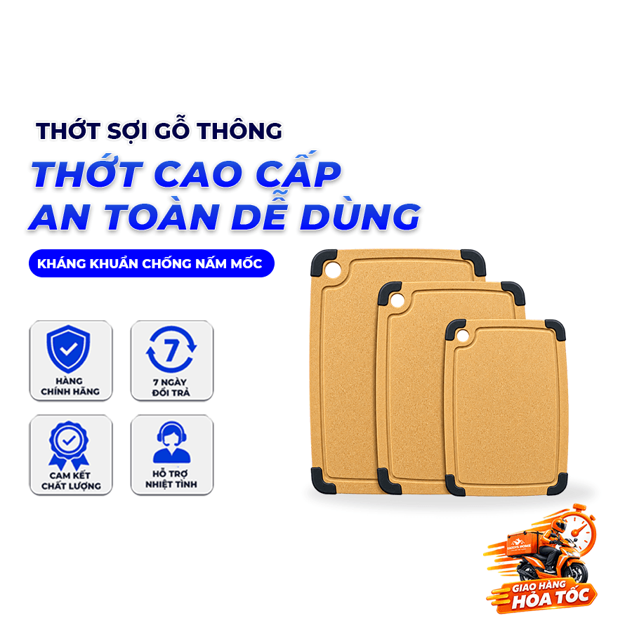 Thớt Sợi Gỗ Thông Kháng Khuẩn 99,9% – Chống Nấm Mốc, Chịu Nhiệt, Chống Trượt, An Toàn Thực Phẩm