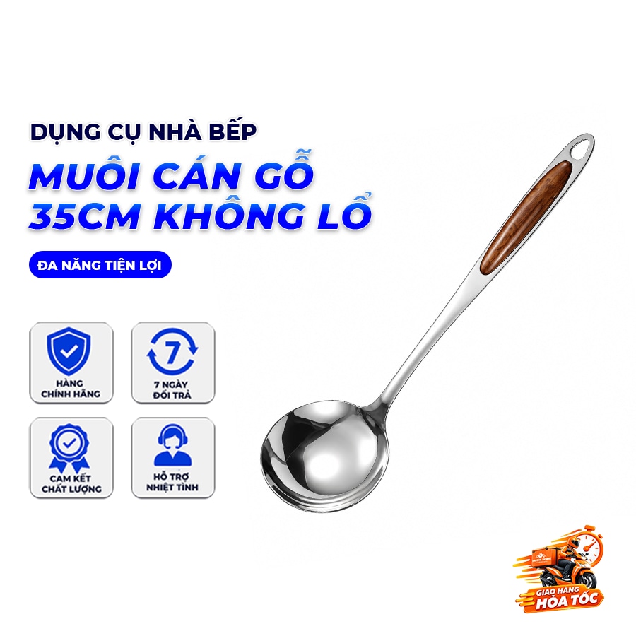 Vá Canh Gỗ 35cm, Muôi Múc Canh Cán Gỗ Nhà Bếp
